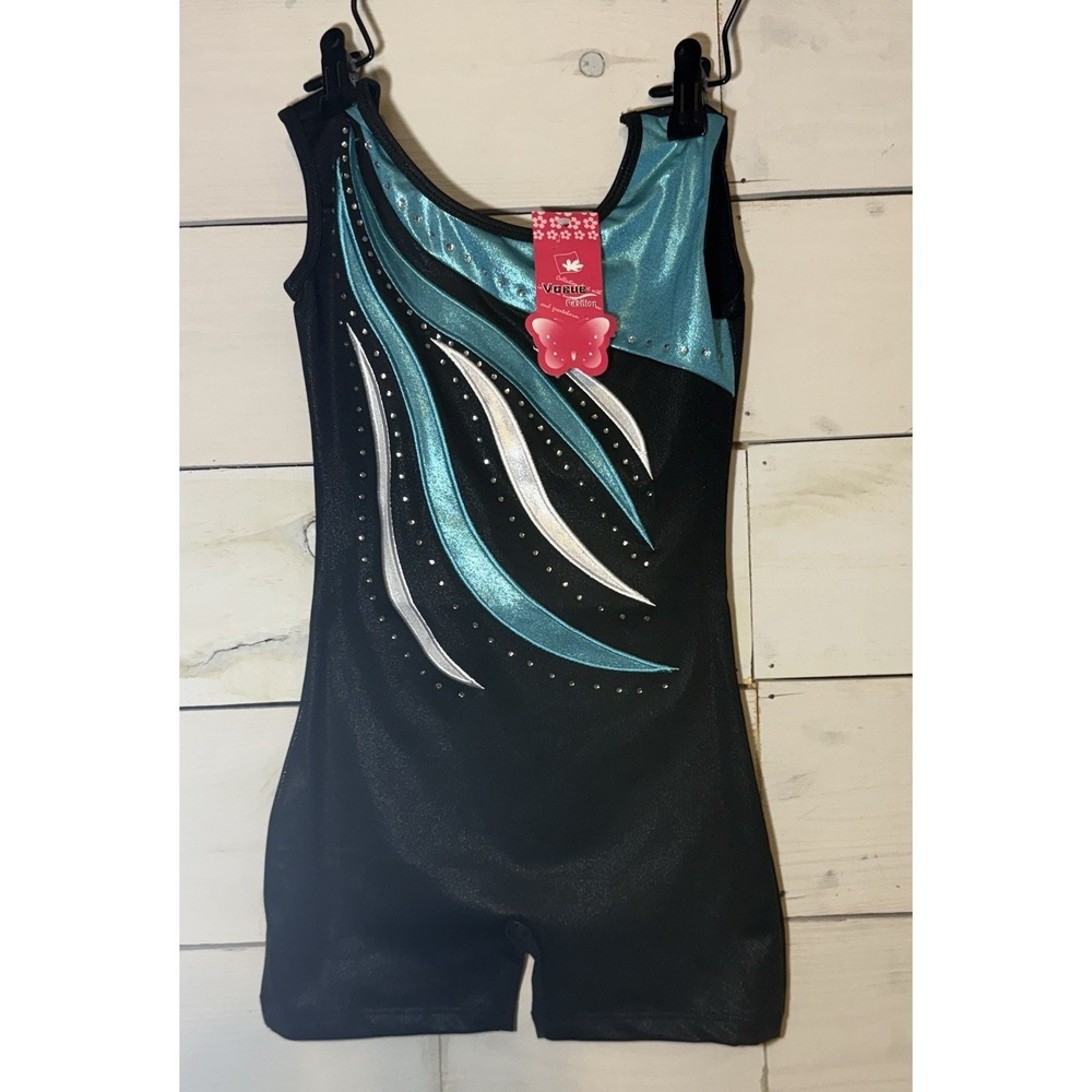Girls Size 8  Black And Teal Leotard